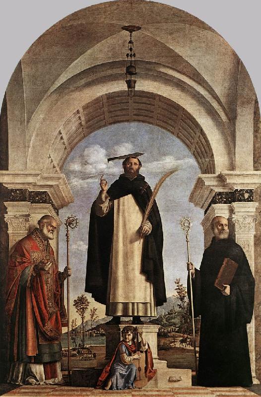 CIMA da Conegliano St Peter Martyr with St Nicholas of Bari, St Benedict and an Angel Musician dfg oil painting picture